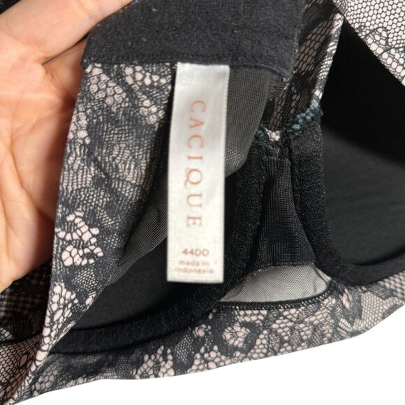 Cacique Black & Nude Lace Full Coverage Underwire Bra Size 44DD Adjustable Strap - Picture 6 of 6